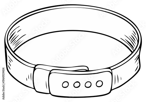 Hand drawn sketch of a simple plain wristband with buckle and holes illustration