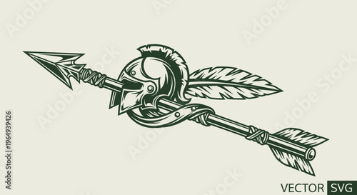 Ancient Spartan Helmet with Arrow and Feather Emblem