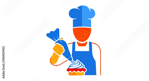Baker Decorating Cake with Piping Bag, Culinary Art, Chef Making Pastry