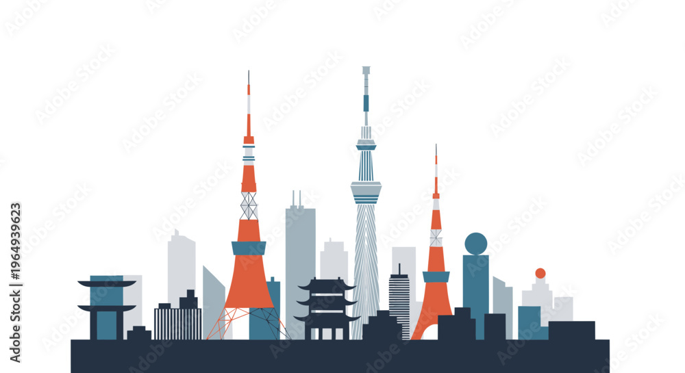 Fototapeta premium Tokyo Skyline Silhouette: Iconic Towers and Modern Architecture
