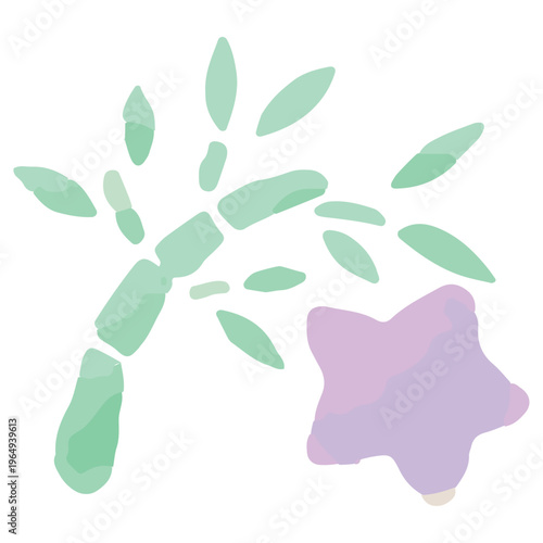 七夕のアイコン・笹の葉の装飾 水彩のぬくもり：幼稚園HP用ベクターアイコン