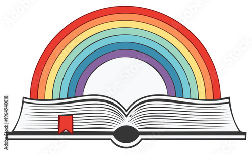 Opened book with a rainbow, education, reading and children's concept