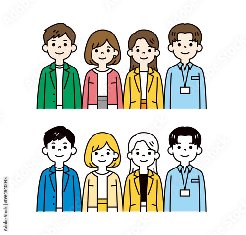 複数の若い男女の会社員・従業員・ビジネスパーソンの上半身ベクターイラスト素材セット