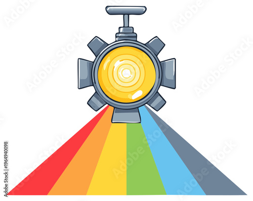 Cartoon spotlight beaming colorful light illustration isolated on white