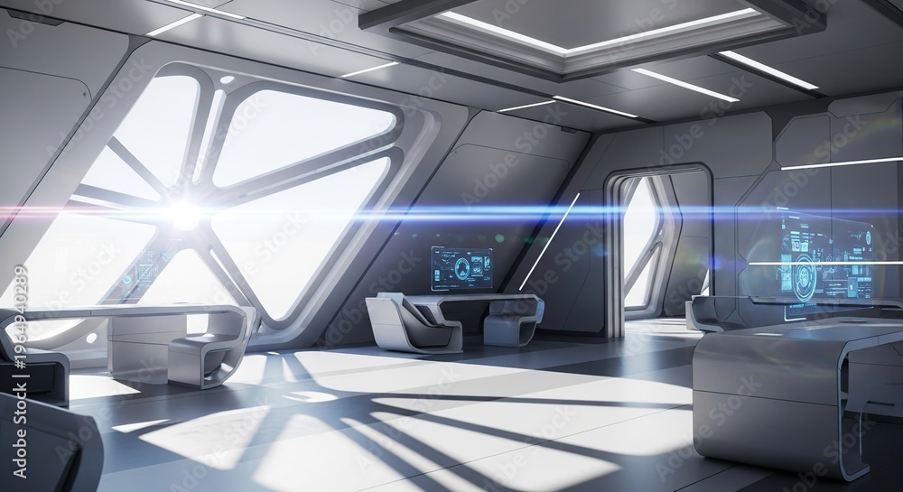 Fototapeta premium Futuristic Interior Design with Bright Sunlight and Modern Architecture.