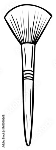 Makeup Brush Vector Illustration, Cosmetic Tool for Face Powder and Beauty Products in Black and White
