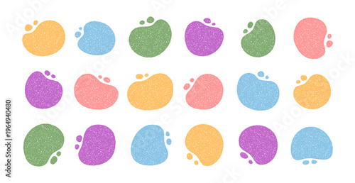 Shaded chalk abstract organic blob set with color and shape variation. Collection with outline and sketched effect forms a unique graphic pattern. These blobs appear as a modern hand drawn abstract