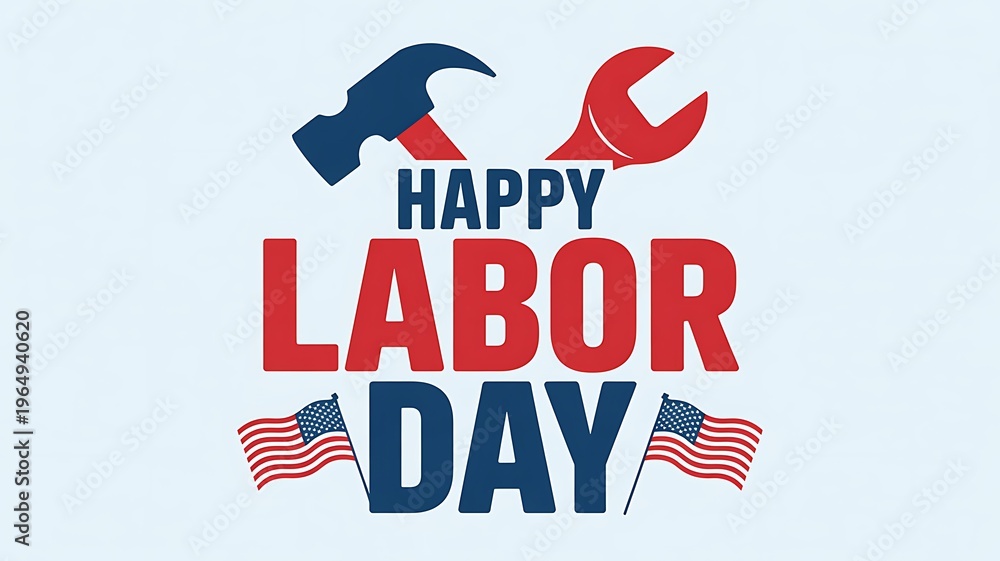 Fototapeta premium Happy labor day celebration with tools and american flags