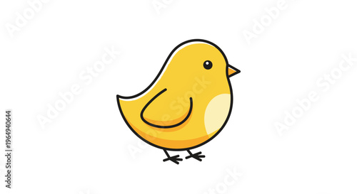 Charming illustration of a small yellow chick with a round body and a tiny orange beak, looking cute and fluffy for Easter themes.