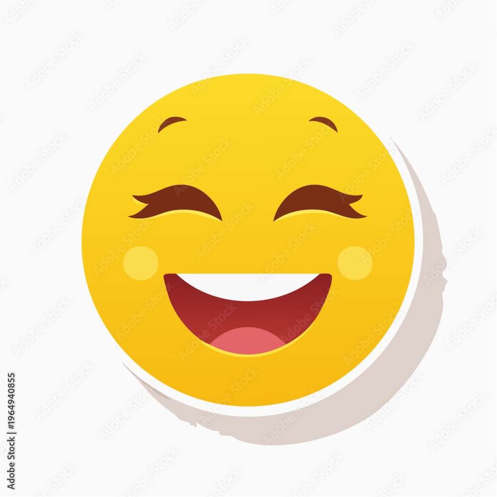 Fototapeta premium Joyful Yellow Emoji with Eyes Closed and Wide Grin, Expressing Laughter and Happiness