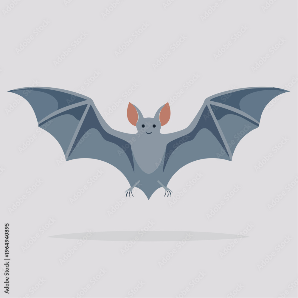 Fototapeta premium Whimsical cartoon bat with widely spread wings, an adorable nocturnal mammal flying gracefully, perfect for Halloween themes and playful design projects