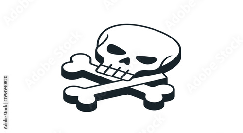 Clean black and white icon of a human skull with two crossed bones underneath, used as a symbol for danger, poison, or pirates.