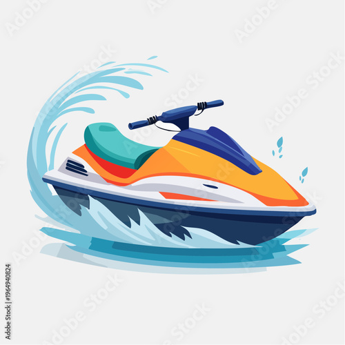 Fun and Exciting Jet Ski Ride on Sunny Day with Blue Water Waves Illustration