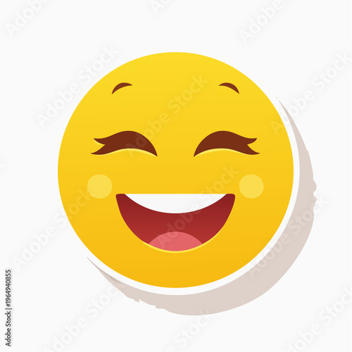 Joyful Yellow Emoji with Eyes Closed and Wide Grin, Expressing Laughter and Happiness