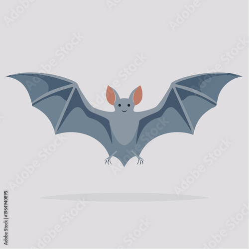Whimsical cartoon bat with widely spread wings, an adorable nocturnal mammal flying gracefully, perfect for Halloween themes and playful design projects