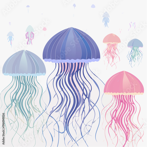Vibrant aquatic creatures gracefully drifting a mesmerizing ballet of colorful jellyfish illuminating the deep blue