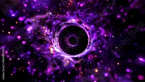 Experience the mesmerizing beauty of a vibrant purple wormhole swirling with colorful lights in deep space, perfect for sci-fi projects, futuristic designs, or inspiring presentations