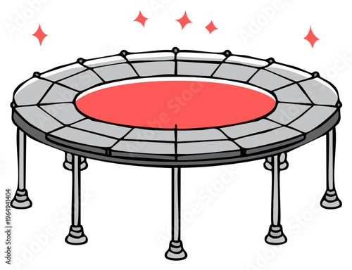 Vibrant red trampoline with star accents, isolated illustration for fun and active lifestyle themes