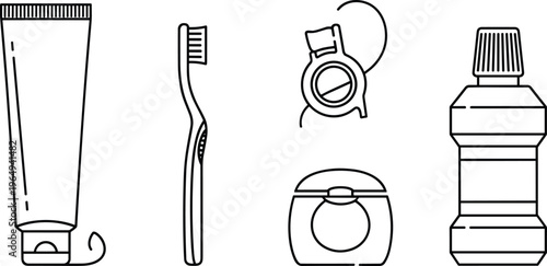 Personal Care Icon Set with Toothpaste, Toothbrush, Mouthwash, and Cream for Hygiene, Health, and Beauty Design Projects