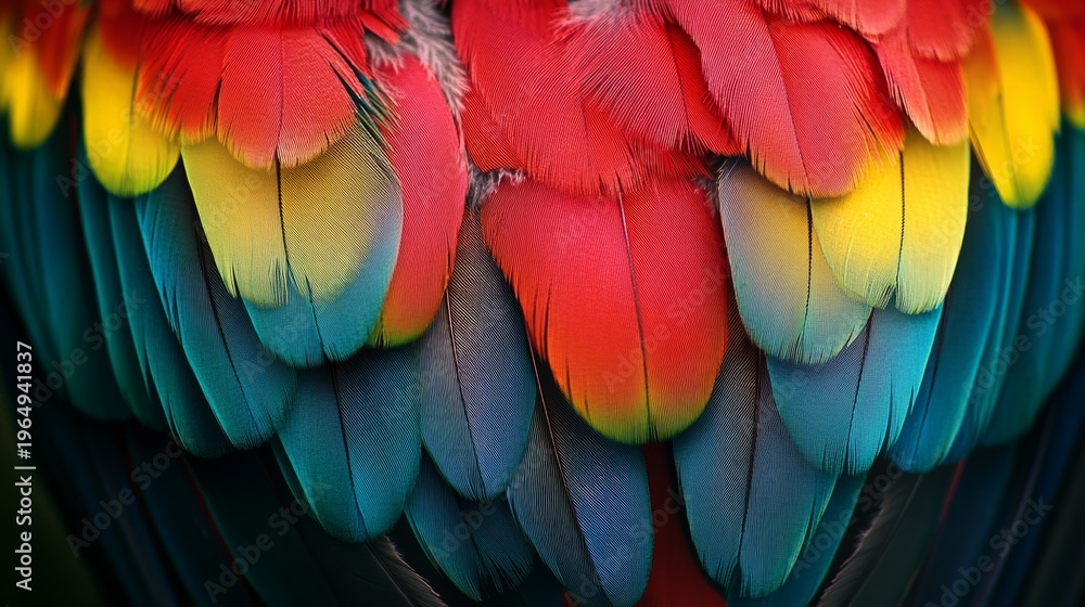 Obraz premium parrot feathers with intense color gradients, generative ai