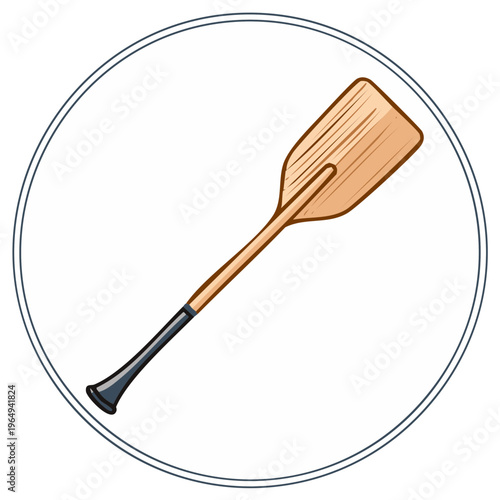 Simple Illustration of a Wooden Canoe Paddle in a Circular Frame