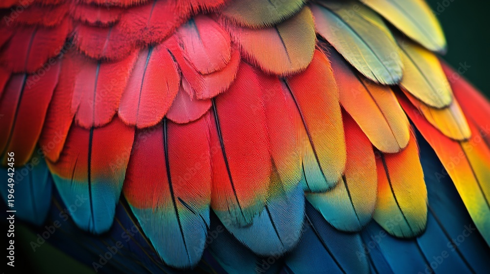 Obraz premium parrot feathers with intense color gradients, generative ai