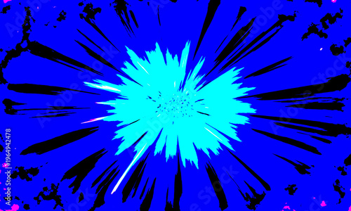 Photography Bright blue and black abstract explosion with pink accents on dark blue backgrou