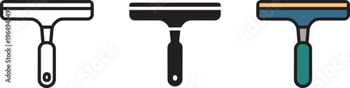 Set Of Three Squeegees: Outline, Solid Black, And Colored Styles