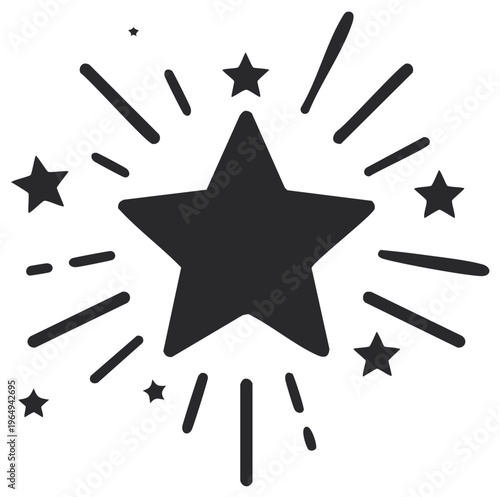 Star Cluster Illustration with Radiating Lines, Celestial Icon with Festive Light Rays and Stars, Vector