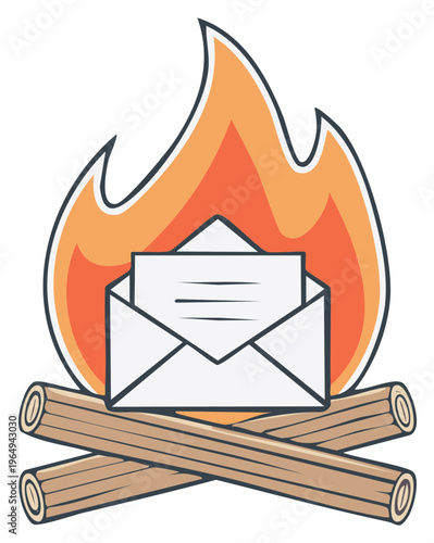 Burning Message Illustration Fire Flames Envelope Correspondence Email Communication