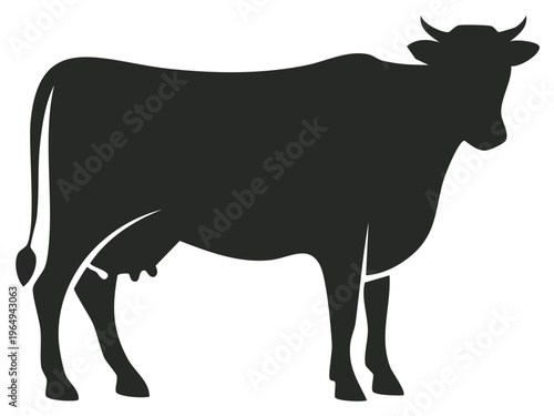 Black cow silhouette side view standing animal icon symbol farm cattle mammal dairy milk