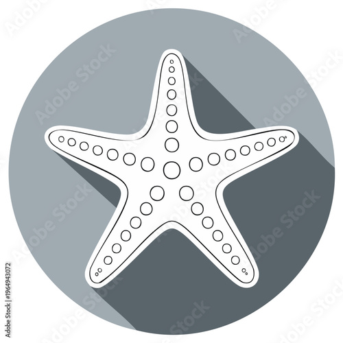 Simple outline of a starfish with a long shadow on a gray circle background