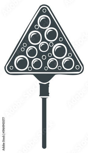 Billiard rack triangle with balls and handle, stylized graphic silhouette