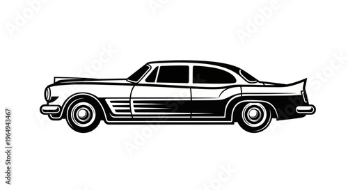 Vintage Car Silhouette, Classic Automobile Vector Illustration, Retro Vehicle Design