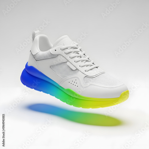 Pair of athletic running sneakers and casual leather sport shoes with rubber soles and shoelaces isolated on a white background for fashion and walking style