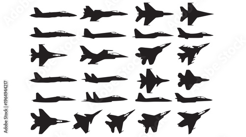 A collection of various fighter jet silhouettes on a Transparent Background