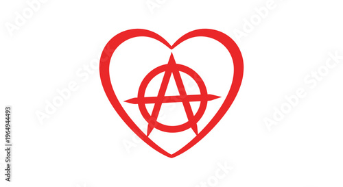 Red heart outline containing a stylized anarchy symbol in the center, representing a blend of passion and political ideology.