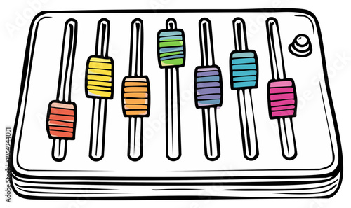 Colorful sliders on an audio mixing control panel isolated illustration