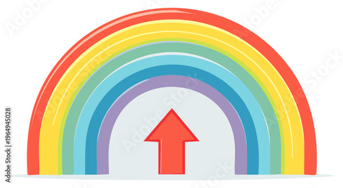 Vibrant rainbow arc with upwards arrow illustration signaling growth and positivity set against a clean backdrop depicting a hopeful future