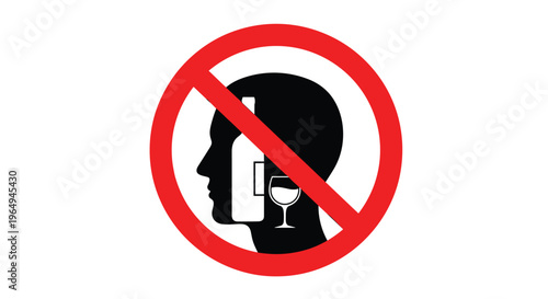 Prohibition sign featuring a red circle with a slash over a black head silhouette containing a bottle and glass.