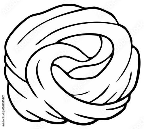 Black and white outline of a pasta nest, isolated on white background