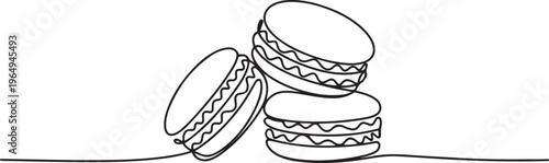 Macaroon one line drawing vector, Continuous one line drawing of French macaroons isolated on white background. One line draw graphic design vector