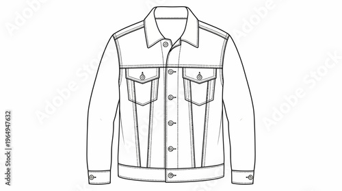 Detailed Line Drawing of a Classic Denim Jacket.