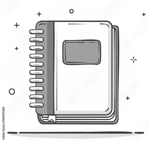 Illustrated notebook with spiral binding and blank pages, icon