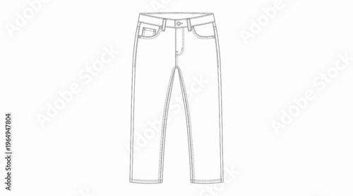 Outline drawing of a pair of classic denim jeans, front view.