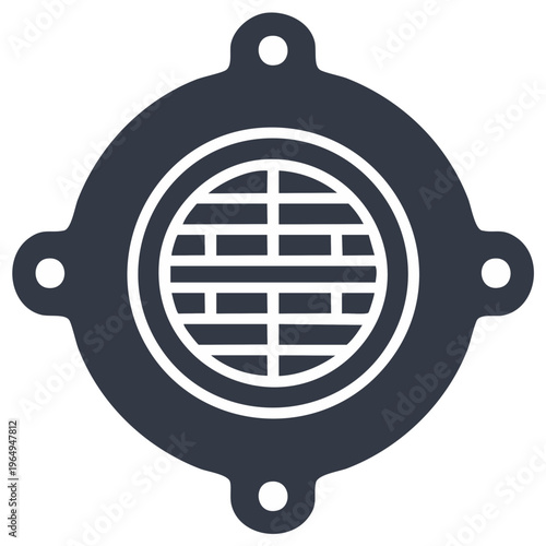 Round ventilation grille with crossbars and mounting holes