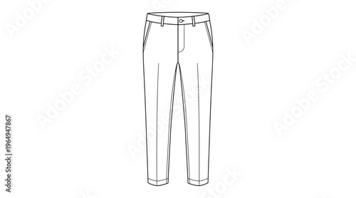 Technical sketch of classic mens trousers with pleats and cuffs.