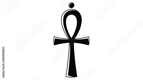 Ancient Egyptian ankh symbol rendered in black and white representing life and eternal spirit in a stylized graphic.