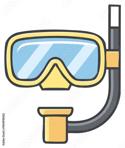 Cartoon illustration of a snorkel mask for diving or swimming in yellow and grey