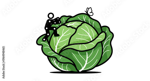 A tiny figure navigates a giant cabbage with a delicate butterfly nearby illustrating scale and